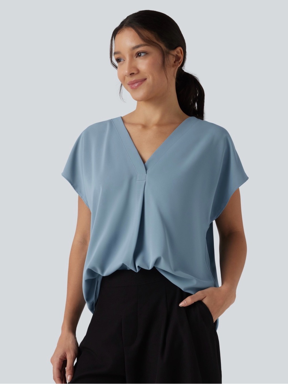 Halara Wrinkle-resistant V-neck Short Sleeve Oversized Work Blouse